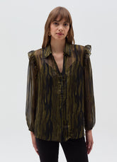 Ovs Semi-Sheer Camouflage Blouse With Lurex